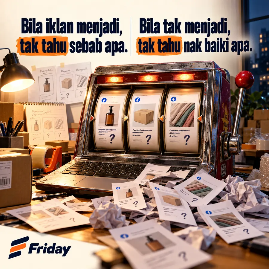 Iklan Friday: mesin slot atas meja kerja dengan hook Bila iklan menjadi, tak tahu sebab apa