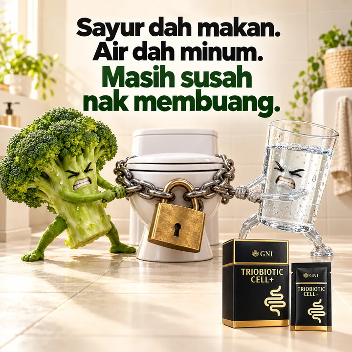 Iklan GNI: brokoli dan gelas air tarik tandas berkunci
