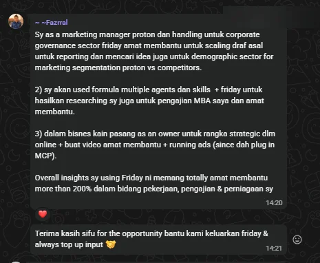 Perbualan WhatsApp Fazrral memuji Friday oleh SifuContent